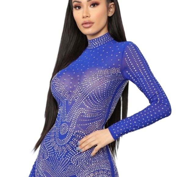 Fashion Nova over My Head sapphire  rhinestone fringe Hem sexy dress NWT. Sz XS - Picture 3 of 10